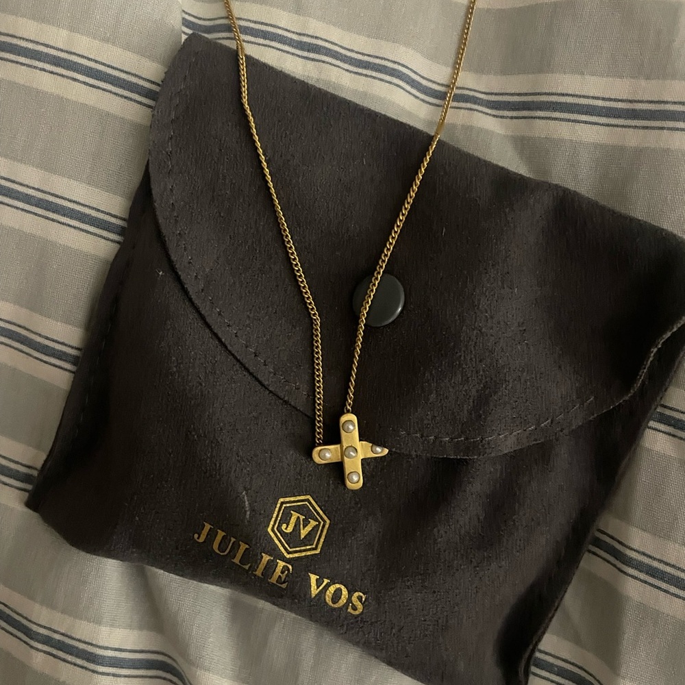 Julie Vos Gold and White Cross Pendant Necklace